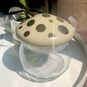 Target Mushroom Glass Jar Gray Gold Polka Dots, Bullseye Playground. New, no tag